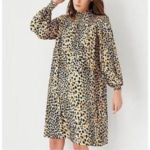 NWT Ann Taylor Leopard Print Smocked Shift Dress Size Medium